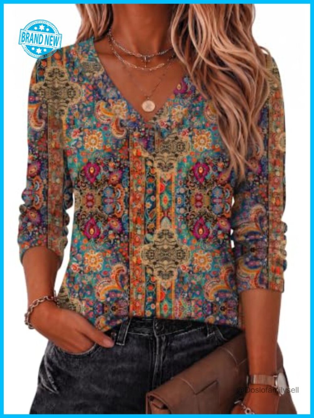 Women's Long Sleeve V-Neck T-Shirt Loose Fit Casual Work Blouse